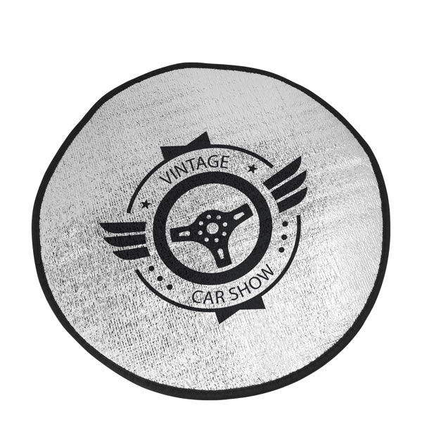 Protetor solar no volante com frente em alumínio e traseira em espuma branca