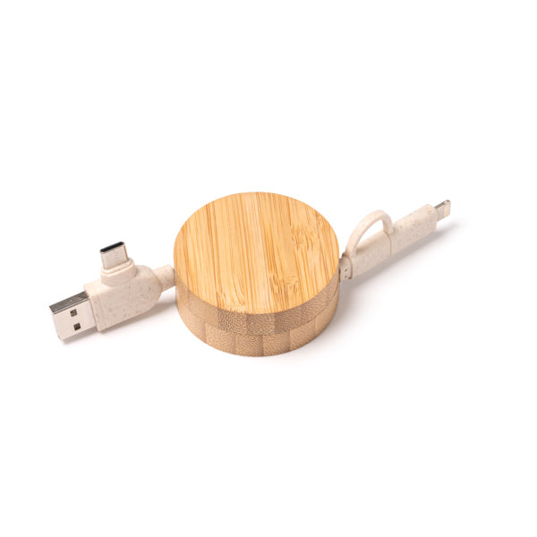 Cabo de carregamento extensível com estrutura principal em cabo de fibra de bambu e trigo