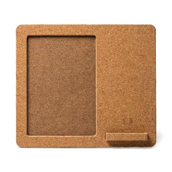 Carregador sem fios com moldura fotográfica em cortiça