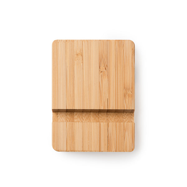 Suporte para dispositivos móveis, tablets ou smartphones, feito de bambu