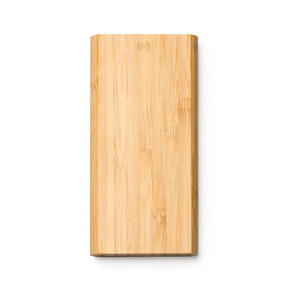 Bateria externa de 6000 mAh com função de carregamento sem fio, feita com caixa de bambu