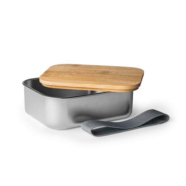 Marmita em aço inox 304 com tampa em bambu e faixa de segurança em poliéster