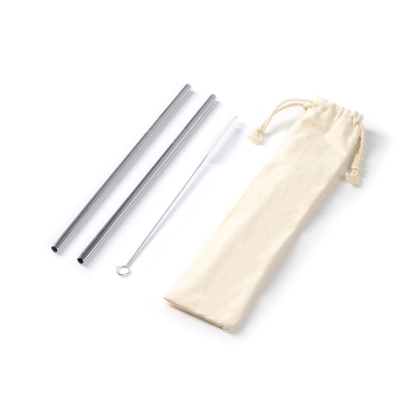 Conjunto de 2 palhinhas em aço inox 304, em bolsa de algodão