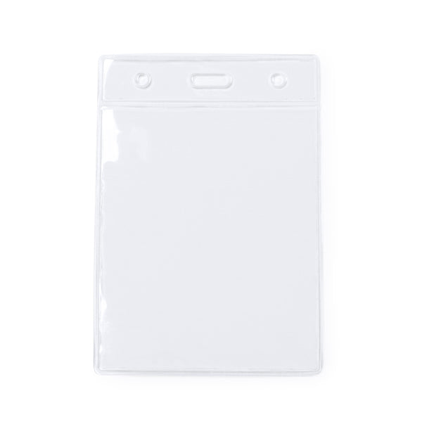 Porta-crachás em PVC transparente com desenho vertical