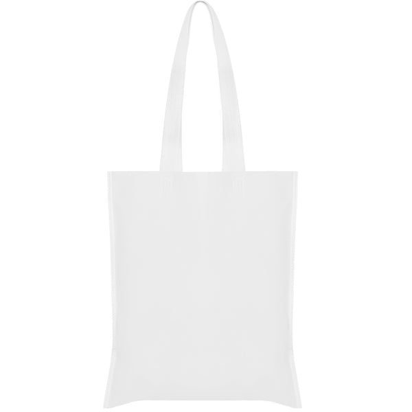 Heat-sealed bag without reinforcement, made of non-woven fabric, with 70 cm long handle in the same color