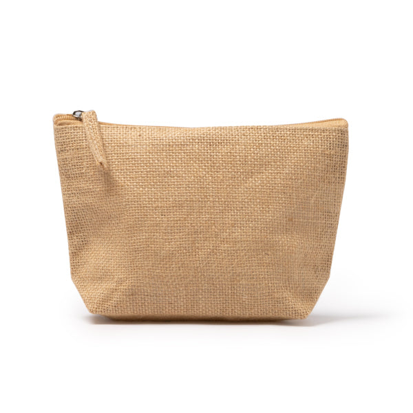 Jute toiletry bag with matching jute zip and handle