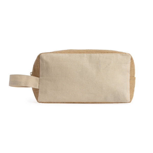 Toiletry bag in cotton and laminated jute