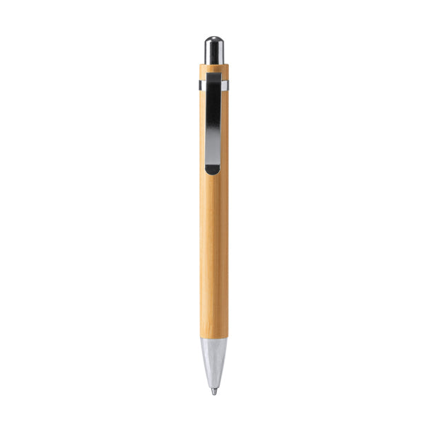 Bamboo ballpoint pen with button and metal details