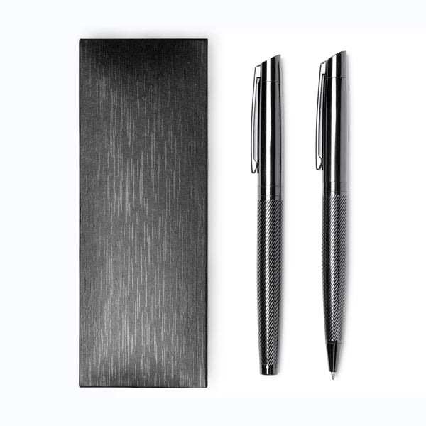 Stylish set of rotating pen and propelling pencil in dark steel design