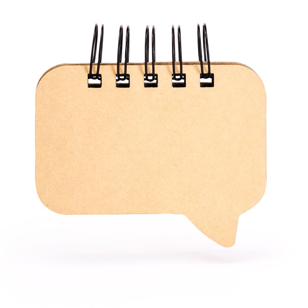 Bloco de notas autoadesivas em espiral com desenho original em forma de balão de fala