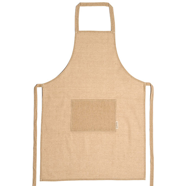 Avental confeccionado em algodão reciclado com acabamento urze