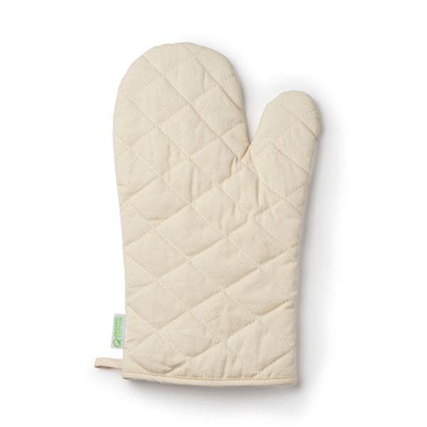 Luva de cozinha ecológica em 100% algodão orgânico com alça para pendurar e uma face plana ideal para marcação