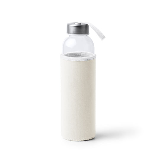 Glass bottle with a capacity of 500 ml and a neoprene body, combined with a colored carrying handle