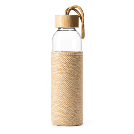 Glass jar with original simulated jute lid and bamboo lid with practical carrying handle
